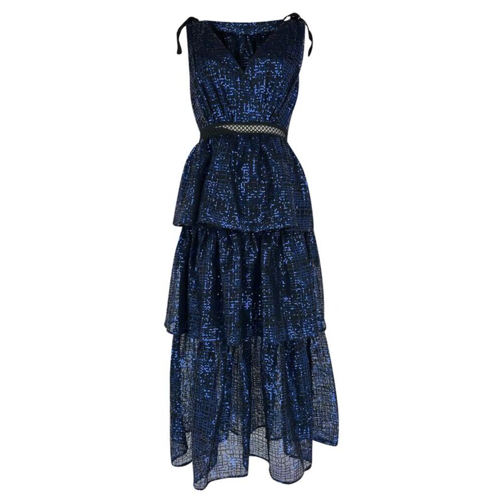Self-Portrait Sequin-embellished V-neck Mesh Midi Dress in Blue Polyester
